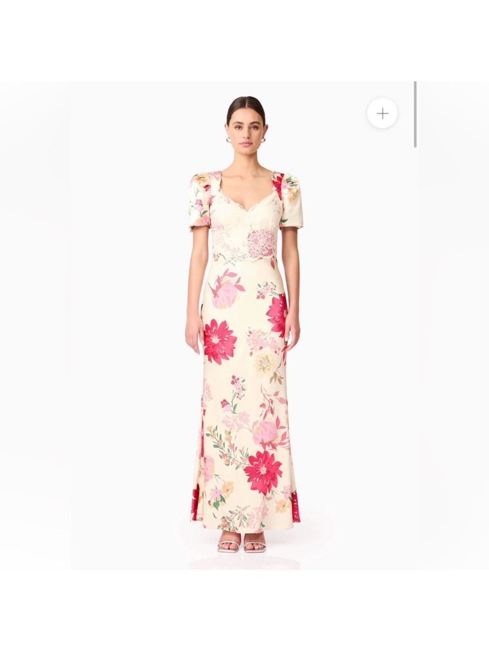 Elliatt Floral Lace-Trim Cream Maxi Dress with Pink Bloom Print